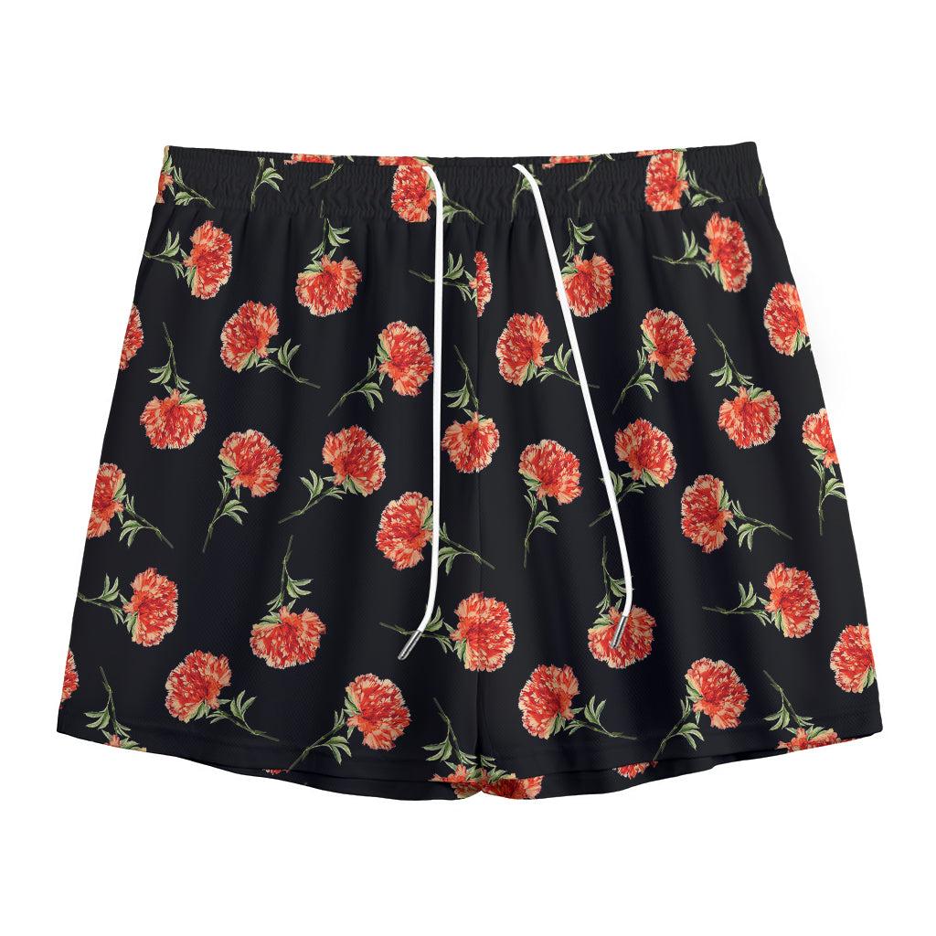 Watercolor Carnation Pattern Print Mesh Shorts