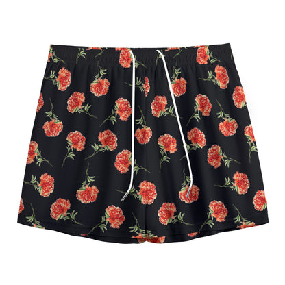 Watercolor Carnation Pattern Print Mesh Shorts
