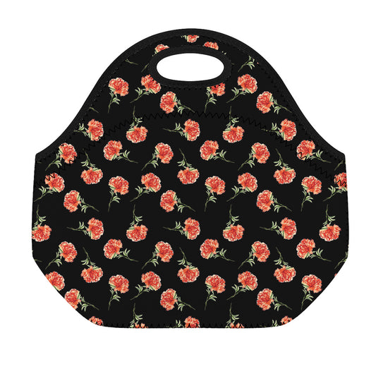 Watercolor Carnation Pattern Print Neoprene Lunch Bag