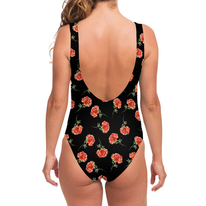 Watercolor Carnation Pattern Print One Piece Swimsuit