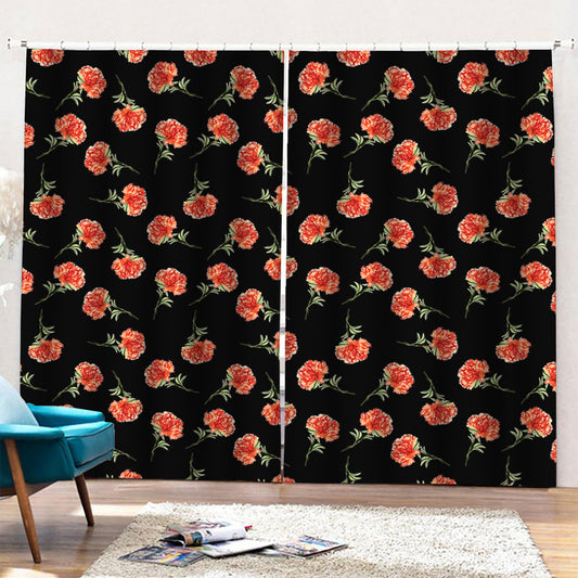 Watercolor Carnation Pattern Print Pencil Pleat Curtains