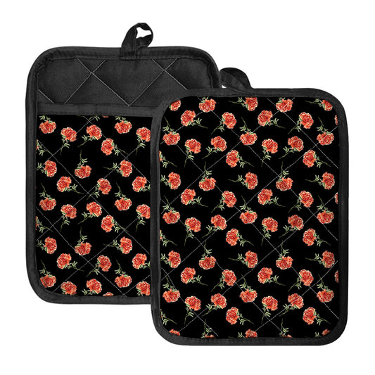 Watercolor Carnation Pattern Print Pot Holders With Pocket