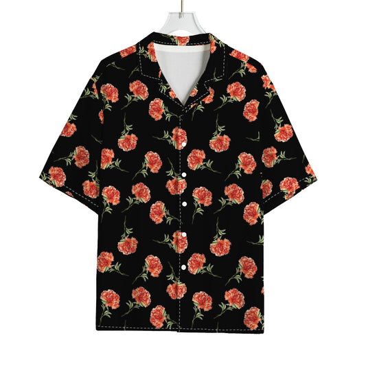 Watercolor Carnation Pattern Print Rayon Hawaiian Shirt