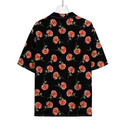 Watercolor Carnation Pattern Print Rayon Hawaiian Shirt