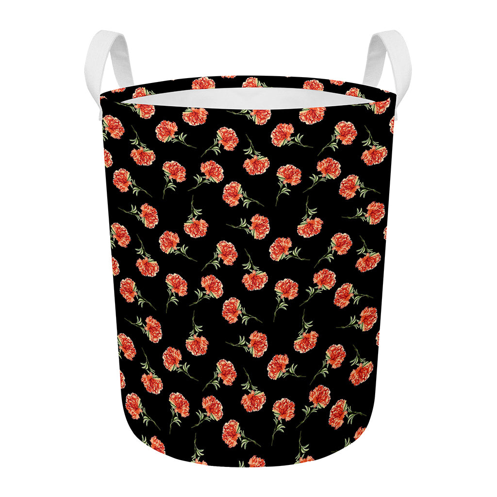Watercolor Carnation Pattern Print Round Laundry Basket