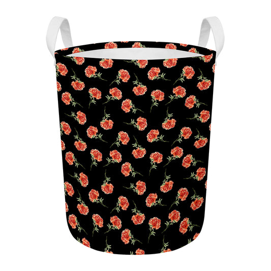 Watercolor Carnation Pattern Print Round Laundry Basket