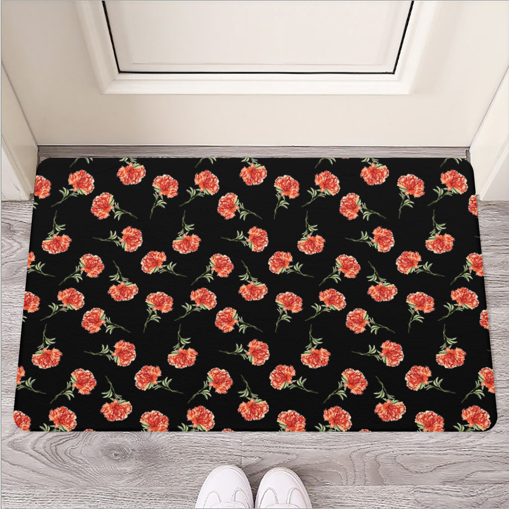 Watercolor Carnation Pattern Print Rubber Doormat