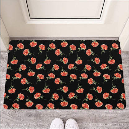 Watercolor Carnation Pattern Print Rubber Doormat