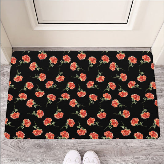 Watercolor Carnation Pattern Print Rubber Doormat