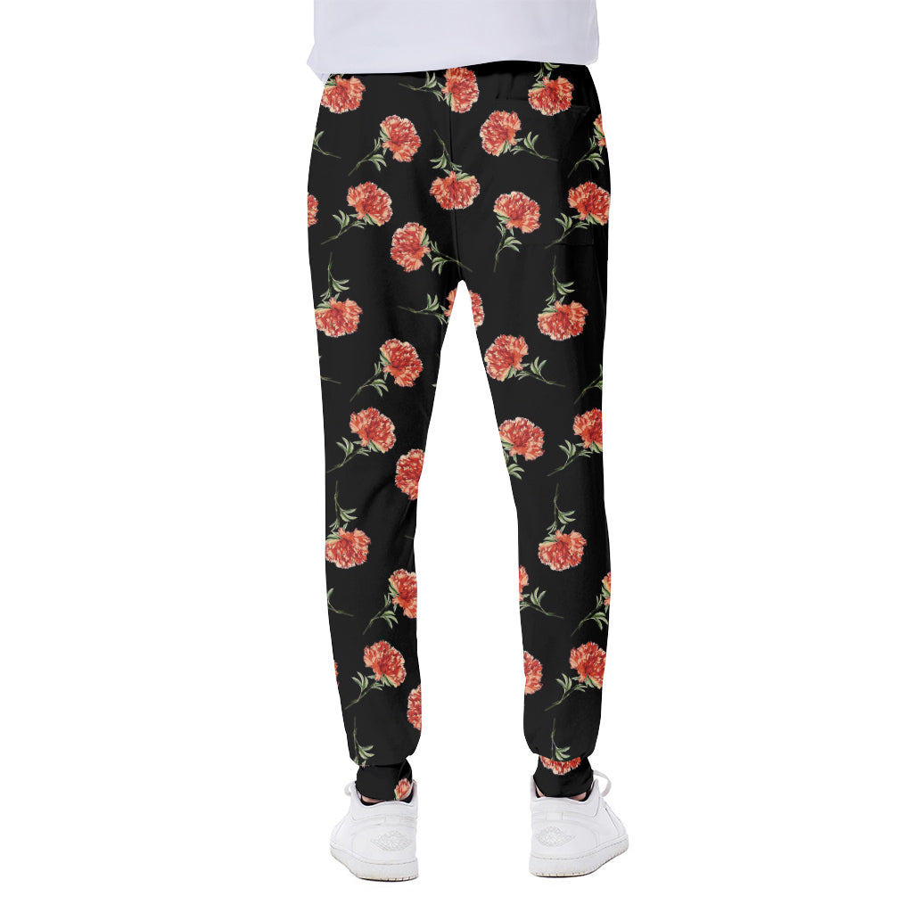 Watercolor Carnation Pattern Print Scuba Joggers