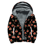 Watercolor Carnation Pattern Print Sherpa Lined Zip Up Hoodie