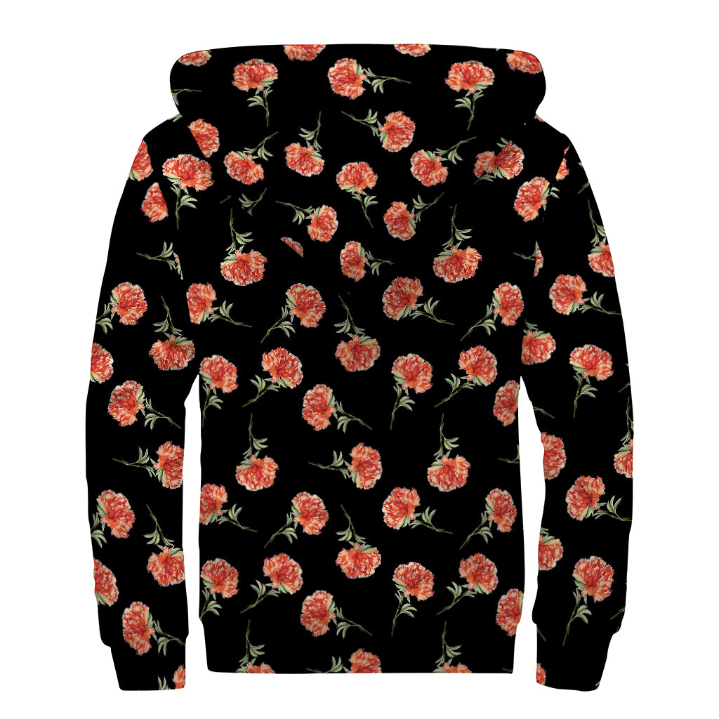 Watercolor Carnation Pattern Print Sherpa Lined Zip Up Hoodie