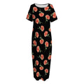 Watercolor Carnation Pattern Print Short Sleeve Long Nightdress