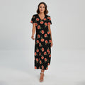 Watercolor Carnation Pattern Print Short Sleeve Maxi Dress