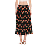 Watercolor Carnation Pattern Print Side Slit Midi Skirt