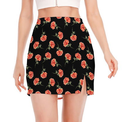 Watercolor Carnation Pattern Print Side Slit Mini Skirt