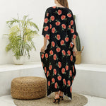 Watercolor Carnation Pattern Print Silk V-Neck Kaftan Dress