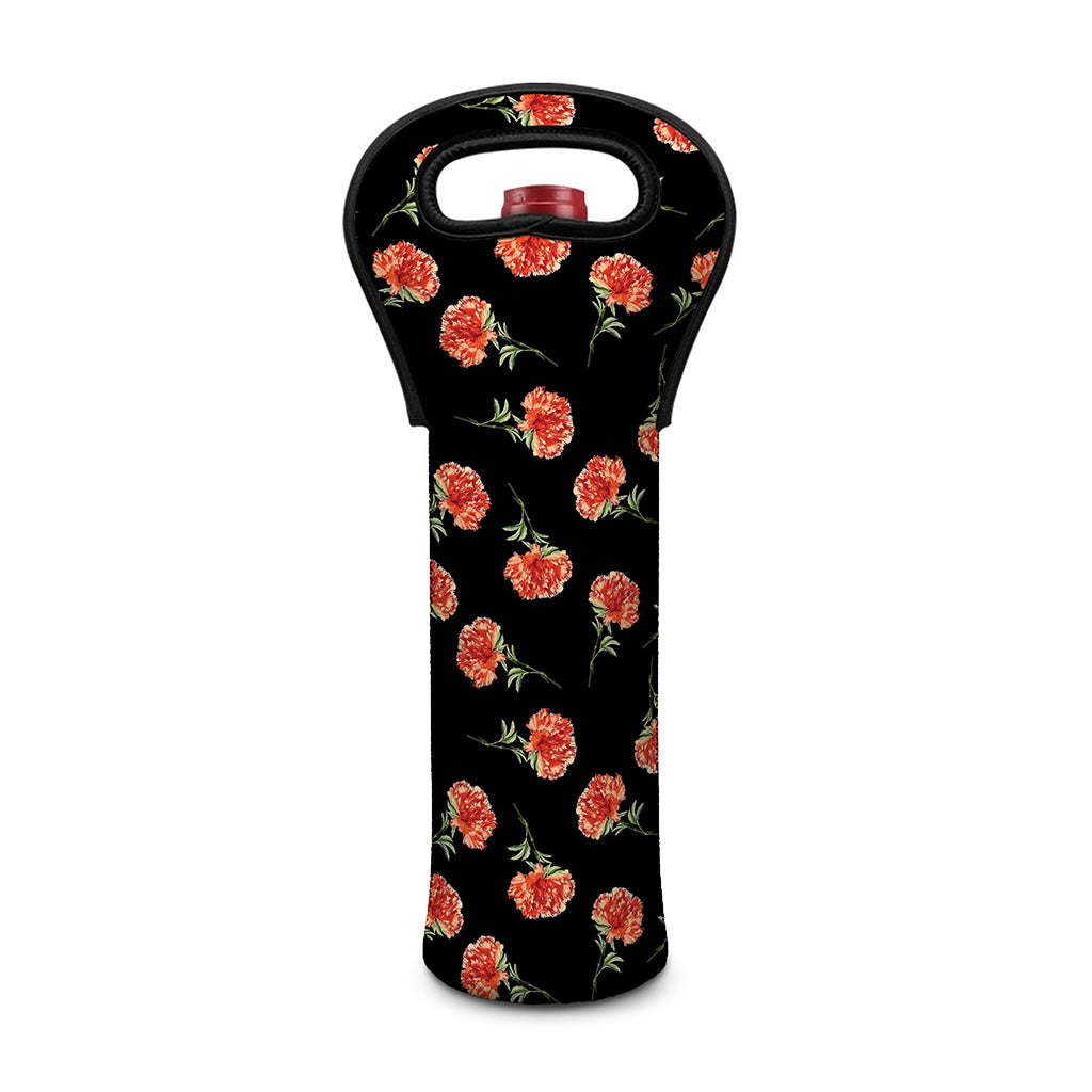 Watercolor Carnation Pattern Print Single Neoprene Wine Tote