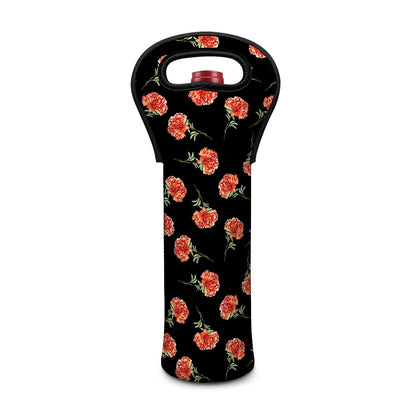Watercolor Carnation Pattern Print Single Neoprene Wine Tote
