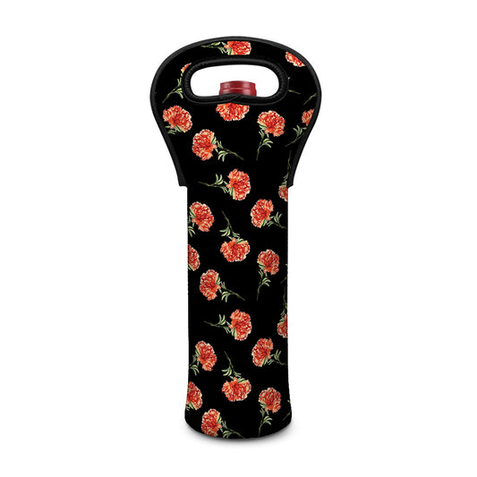 Watercolor Carnation Pattern Print Single Neoprene Wine Tote