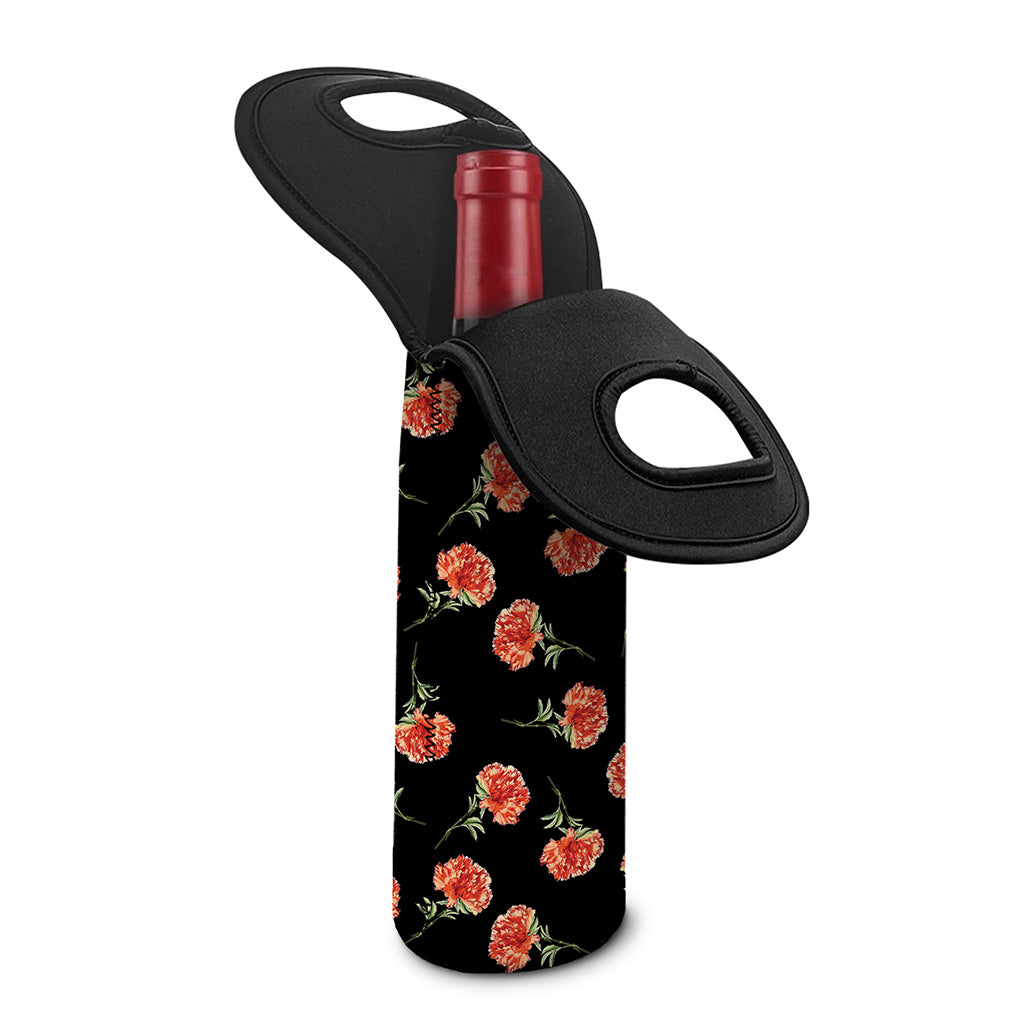 Watercolor Carnation Pattern Print Single Neoprene Wine Tote
