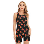 Watercolor Carnation Pattern Print Sleeveless One Piece Swimsuit
