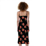 Watercolor Carnation Pattern Print Slim Fit Midi Cami Dress