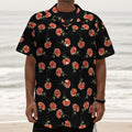 Watercolor Carnation Pattern Print Textured Short Sleeve Shirt