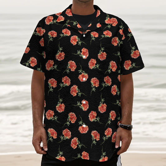 Watercolor Carnation Pattern Print Textured Short Sleeve Shirt