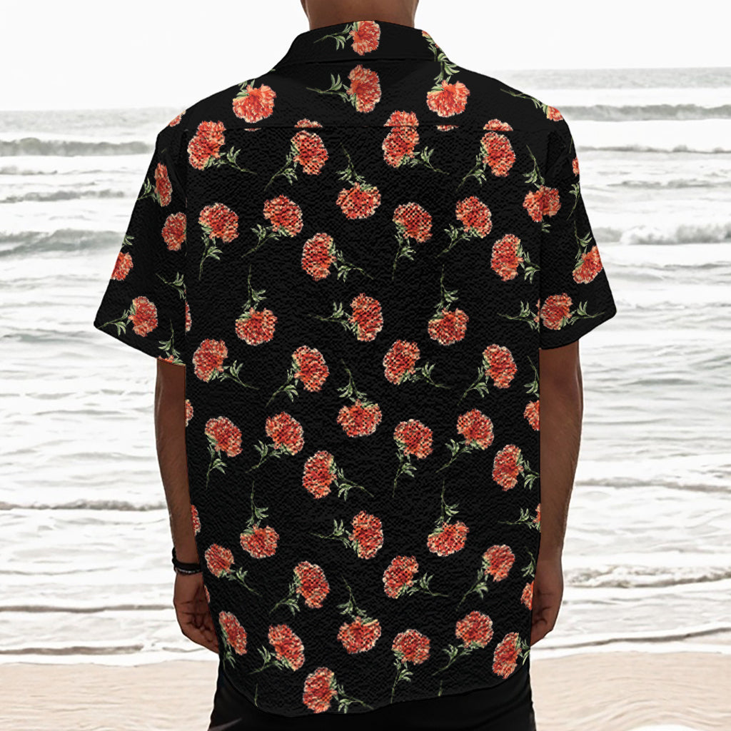 Watercolor Carnation Pattern Print Textured Short Sleeve Shirt