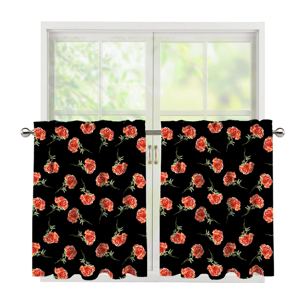 Watercolor Carnation Pattern Print Tier Curtains