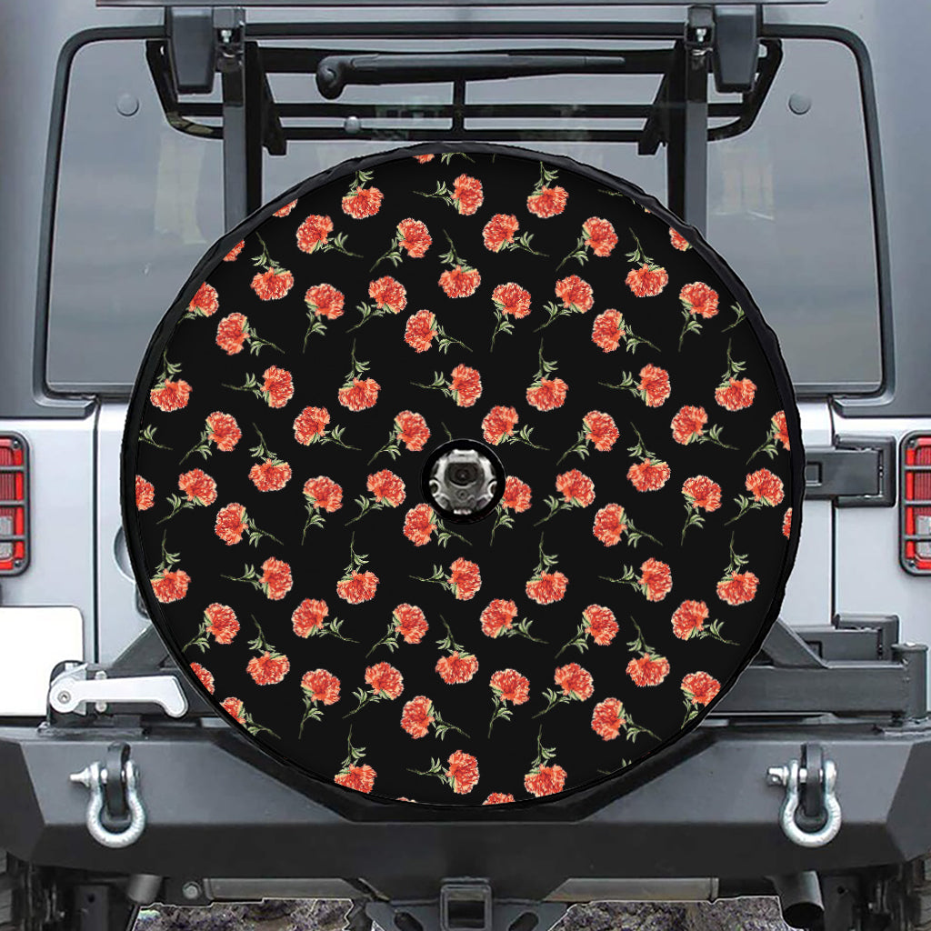 Watercolor Carnation Pattern Print Tire Cover With Camera Hole