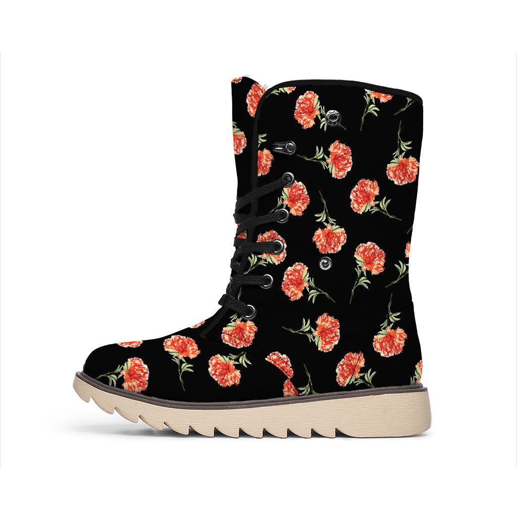 Watercolor Carnation Pattern Print Winter Boots