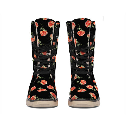 Watercolor Carnation Pattern Print Winter Boots