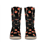 Watercolor Carnation Pattern Print Winter Boots