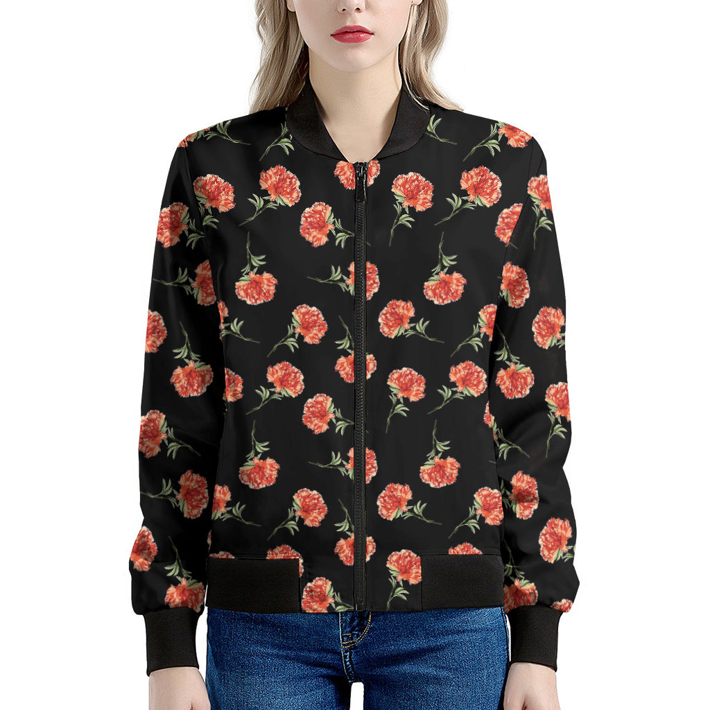 Watercolor Carnation Pattern Print Women's Bomber Jacket