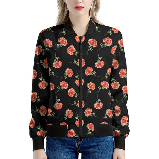 Watercolor Carnation Pattern Print Women's Bomber Jacket