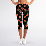 Watercolor Carnation Pattern Print Women's Capri Leggings