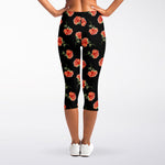 Watercolor Carnation Pattern Print Women's Capri Leggings