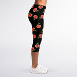 Watercolor Carnation Pattern Print Women's Capri Leggings