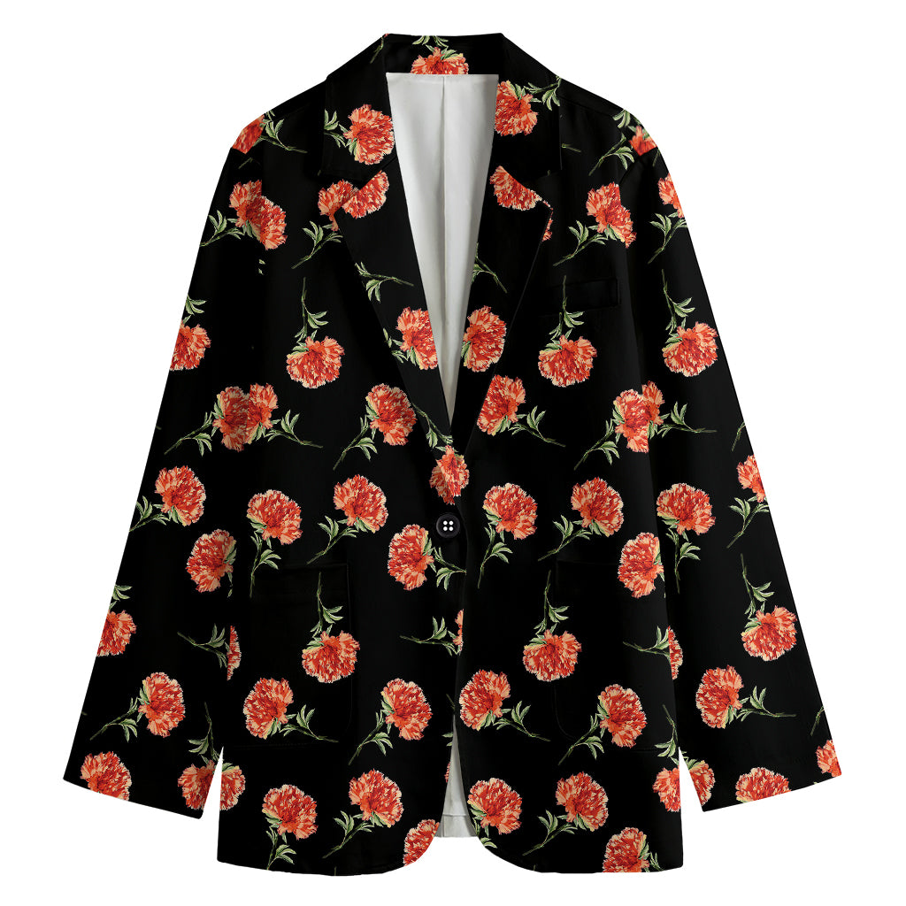Watercolor Carnation Pattern Print Women's Cotton Blazer