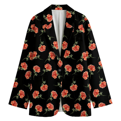 Watercolor Carnation Pattern Print Women's Cotton Blazer
