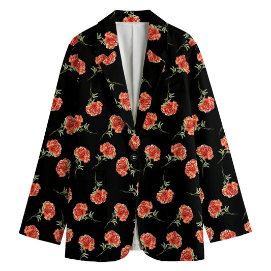 Watercolor Carnation Pattern Print Women's Cotton Blazer