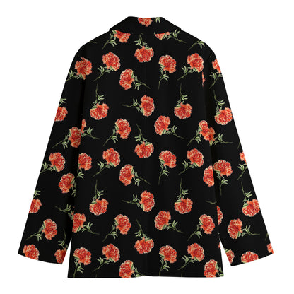 Watercolor Carnation Pattern Print Women's Cotton Blazer