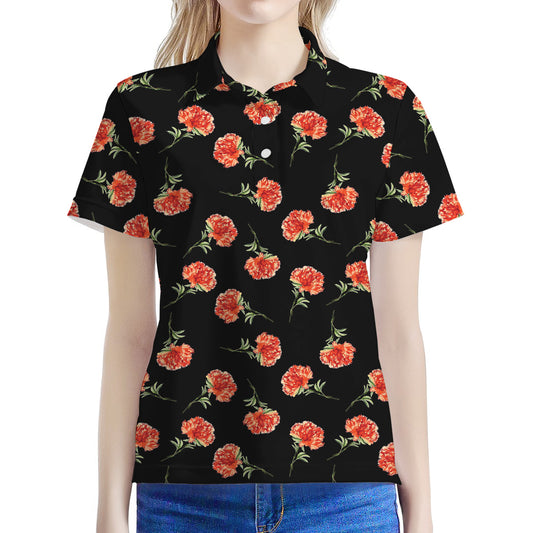Watercolor Carnation Pattern Print Women's Polo Shirt