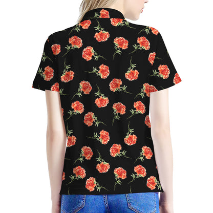 Watercolor Carnation Pattern Print Women's Polo Shirt