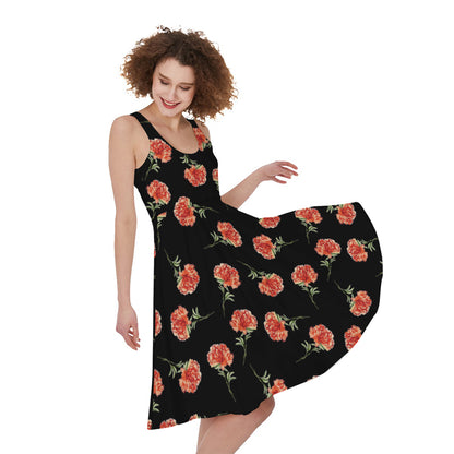 Watercolor Carnation Pattern Print Women's Sleeveless Dress