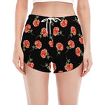 Watercolor Carnation Pattern Print Women's Split Running Shorts