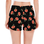 Watercolor Carnation Pattern Print Women's Split Running Shorts