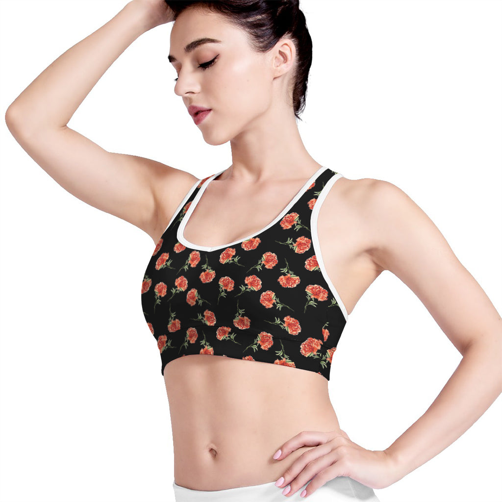 Watercolor Carnation Pattern Print Women's Sports Bra
